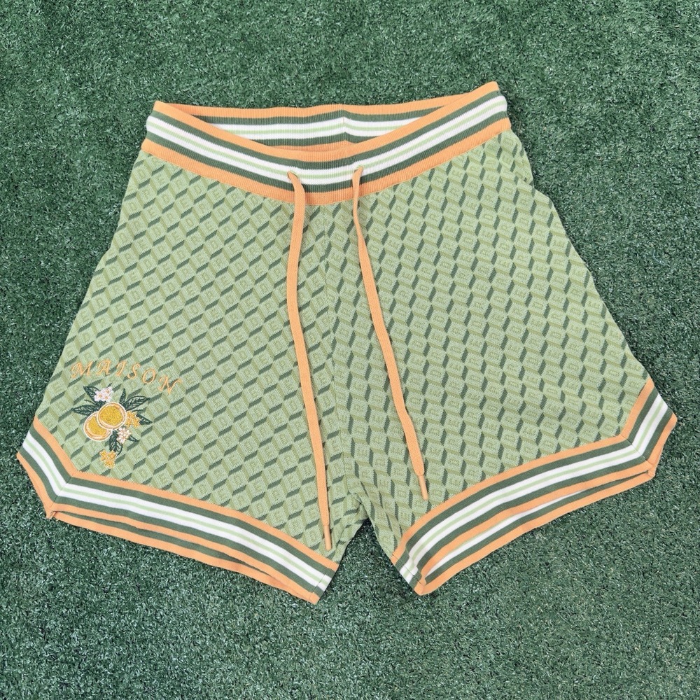 Smoke Rise Maison‎ Knit Shorts Green Orange Striped Waistband Size Large NWT